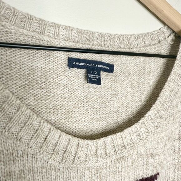 American Eagle Wool Blend Sweater in Tan and Maroon Aztec Print - Size L - Picture 4 of 5